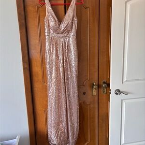 Rose Gold Sequin V-Neck Evening Gown